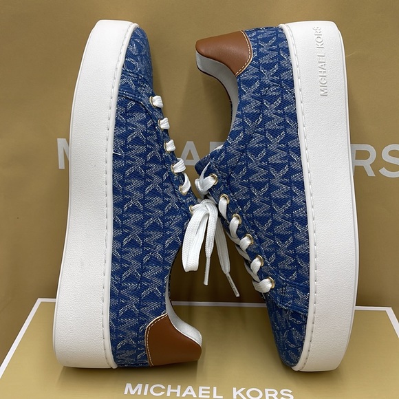 Michael Kors Poppy Lace Up MK Signature Denim JQD SM 49F2POFS1Y sneakers - Picture 12 of 16